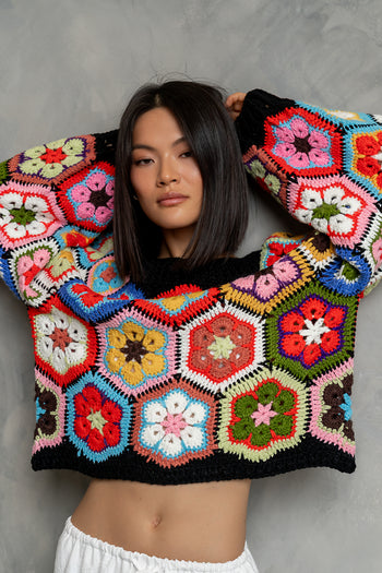 Anisa Crochet Sweater in Black