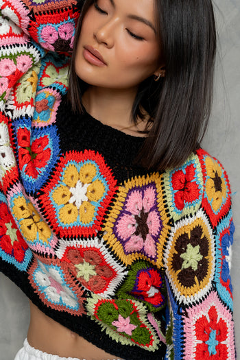 Anisa Crochet Sweater in Black