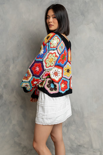 Anisa Crochet Sweater in Black
