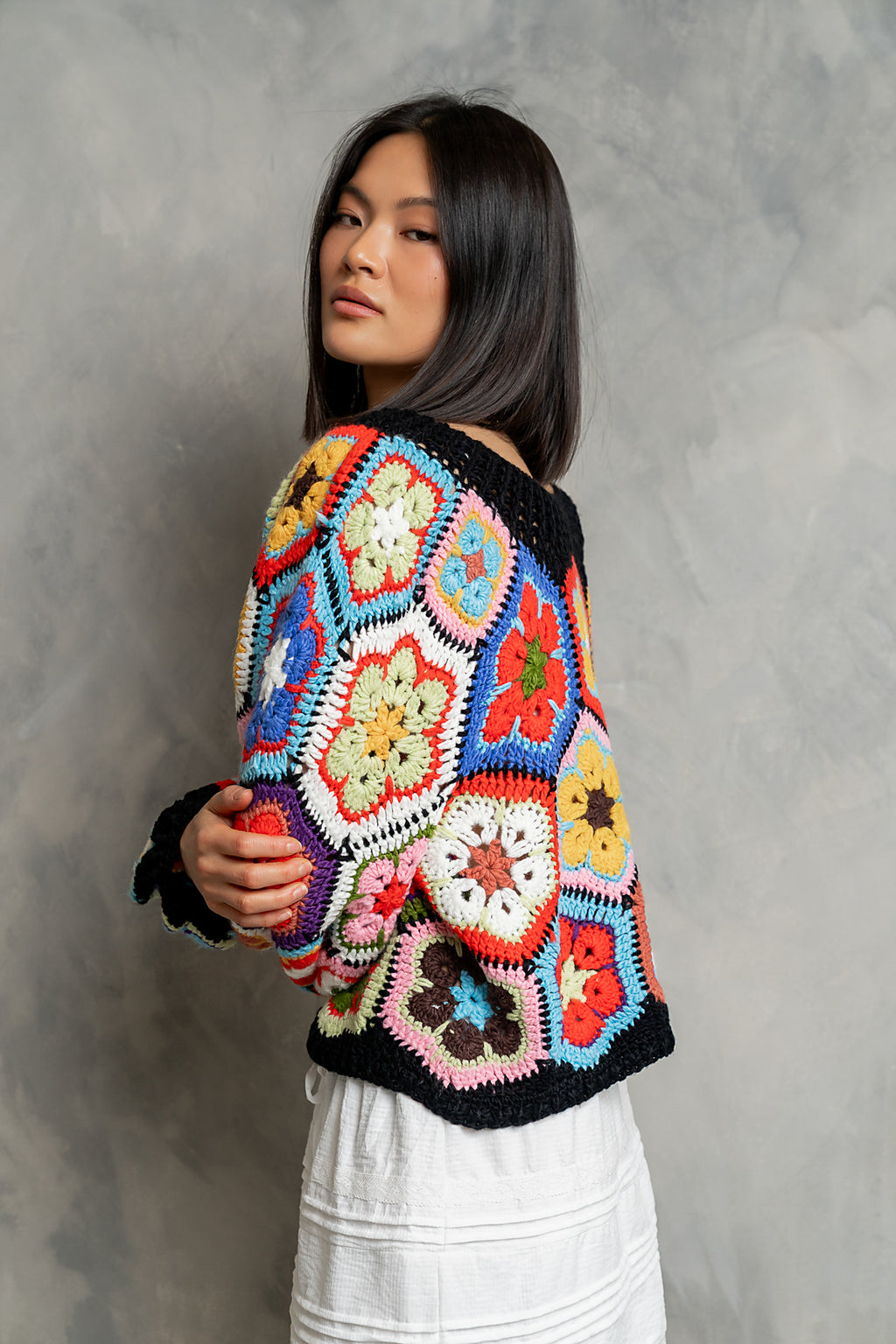 Anisa Crochet Sweater in Black