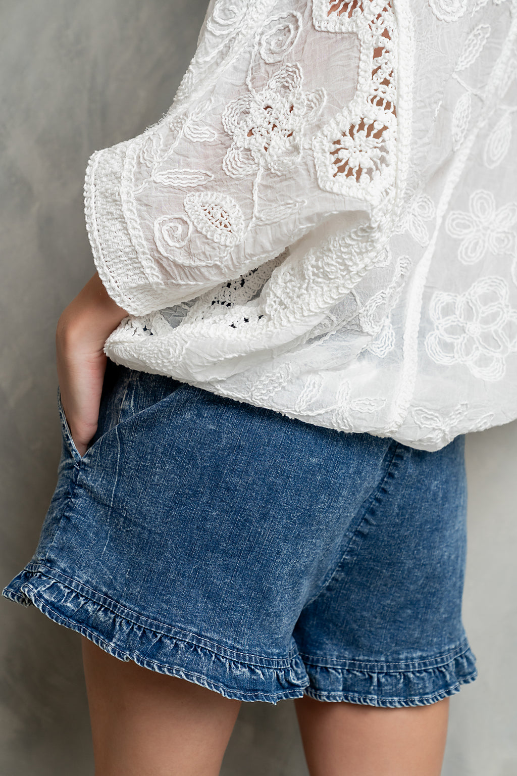 Kasie Ruffle Denim Shorts
