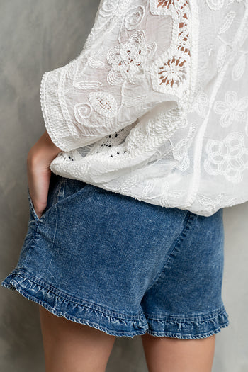 Kasie Ruffle Denim Shorts