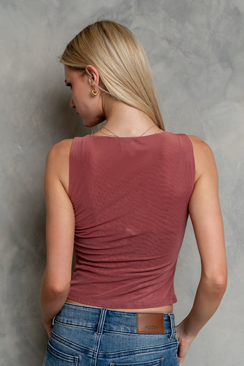 Melly Diagonal Ruched Top in Mauve