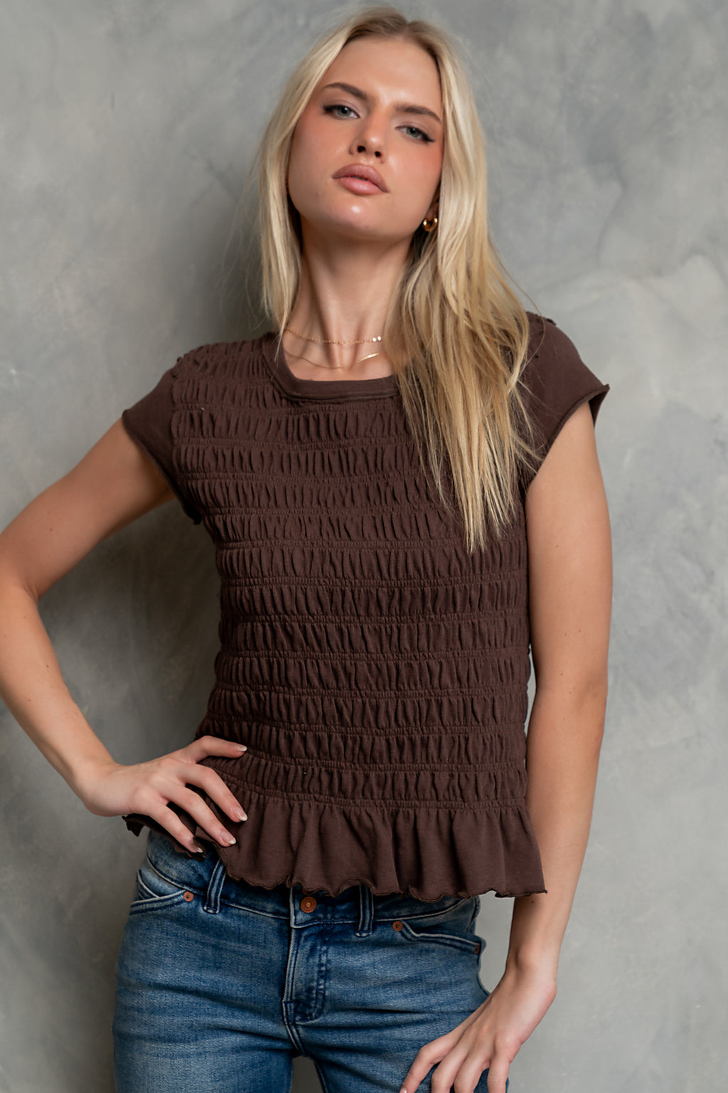 Boston Smocked Top in Brown