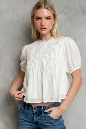 Rayna Pleated Blouse in Ivory