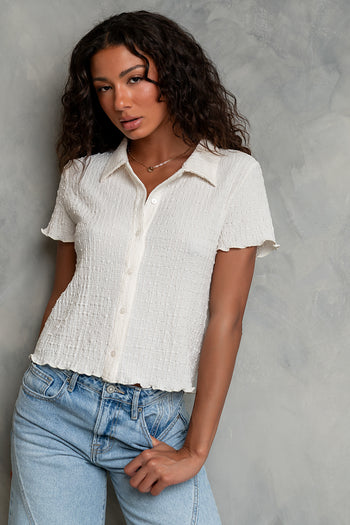 Velma Textured Button Up in Cream