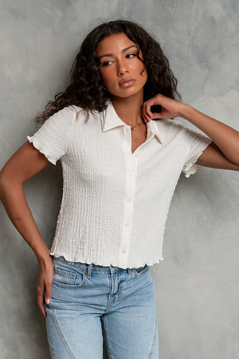 Velma Textured Button Up in Cream