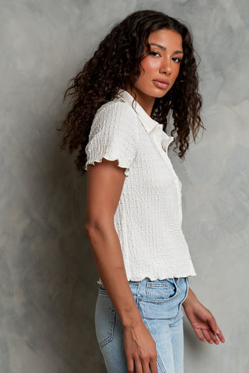 Velma Textured Button Up in Cream