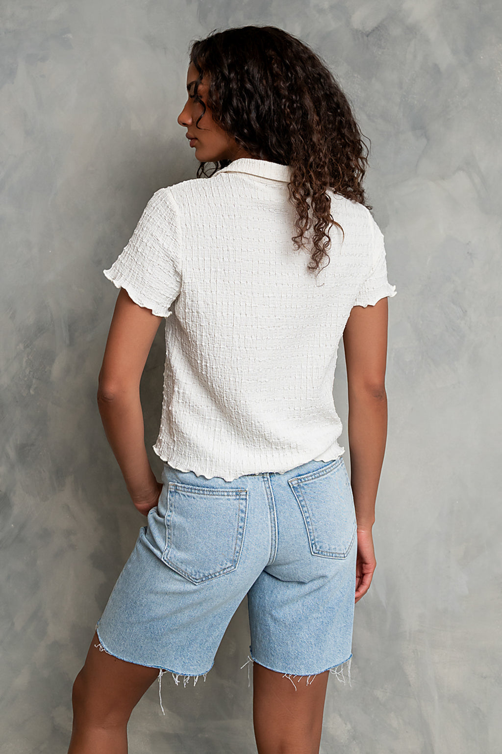Velma Textured Button Up in Cream