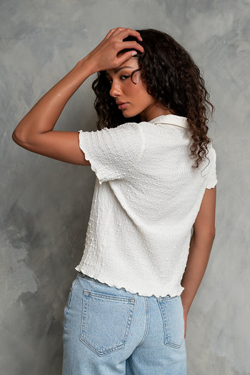 Velma Textured Button Up in Cream