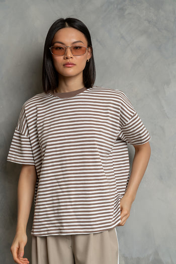 Lina Striped Tee in Taupe