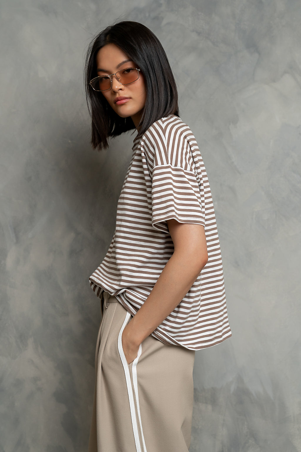 Lina Striped Tee in Taupe
