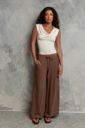 Manny Wide Leg Pants in Brown