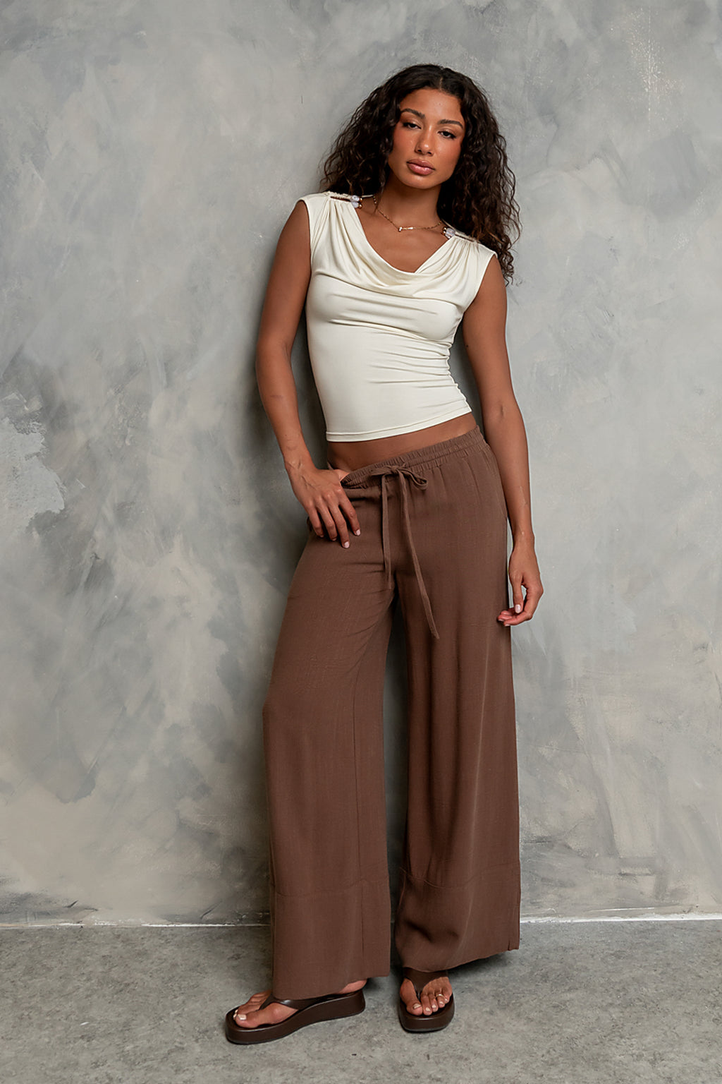 Manny Wide Leg Pants in Brown