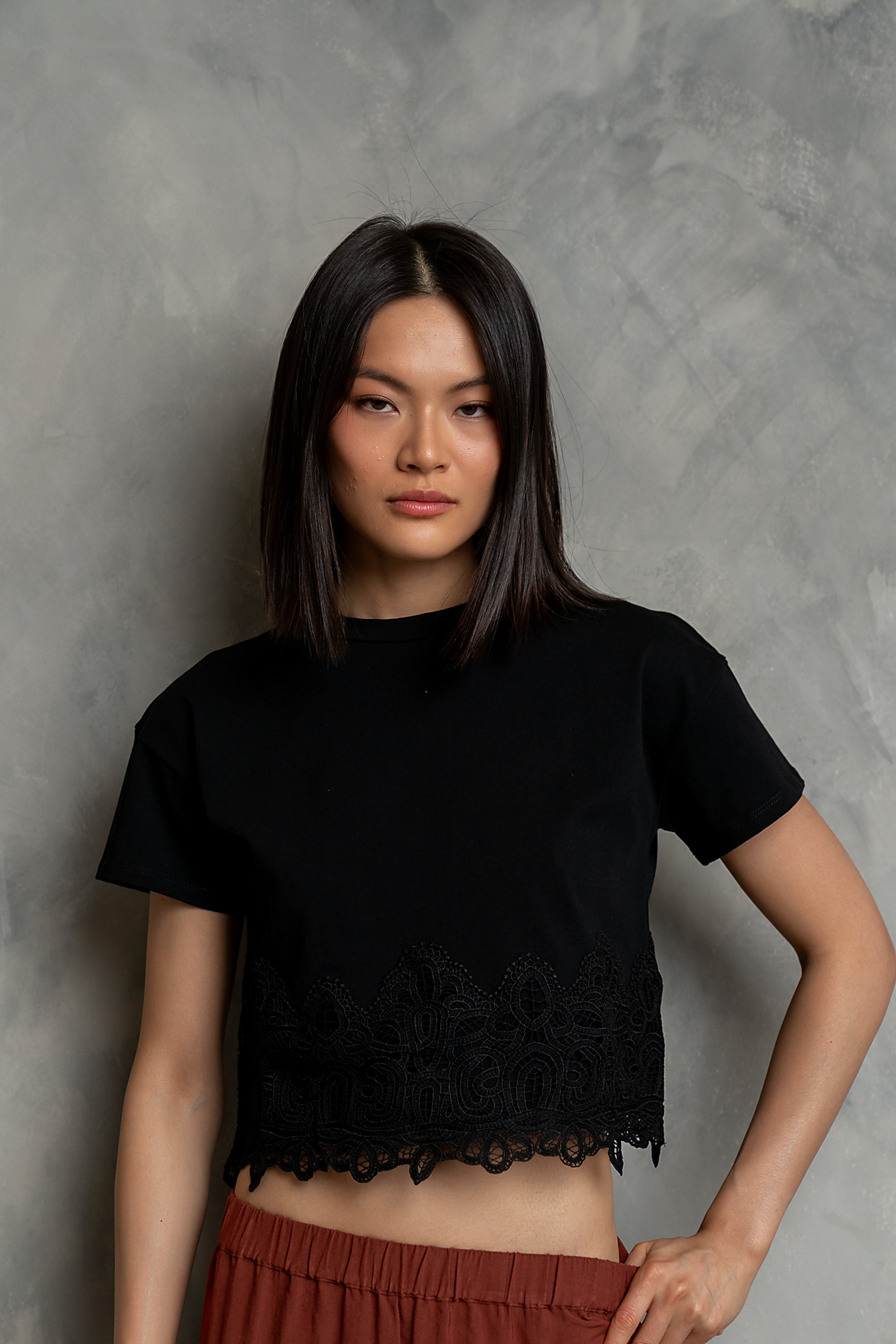 Karen Lace Trim Top in Black - FINAL SALE