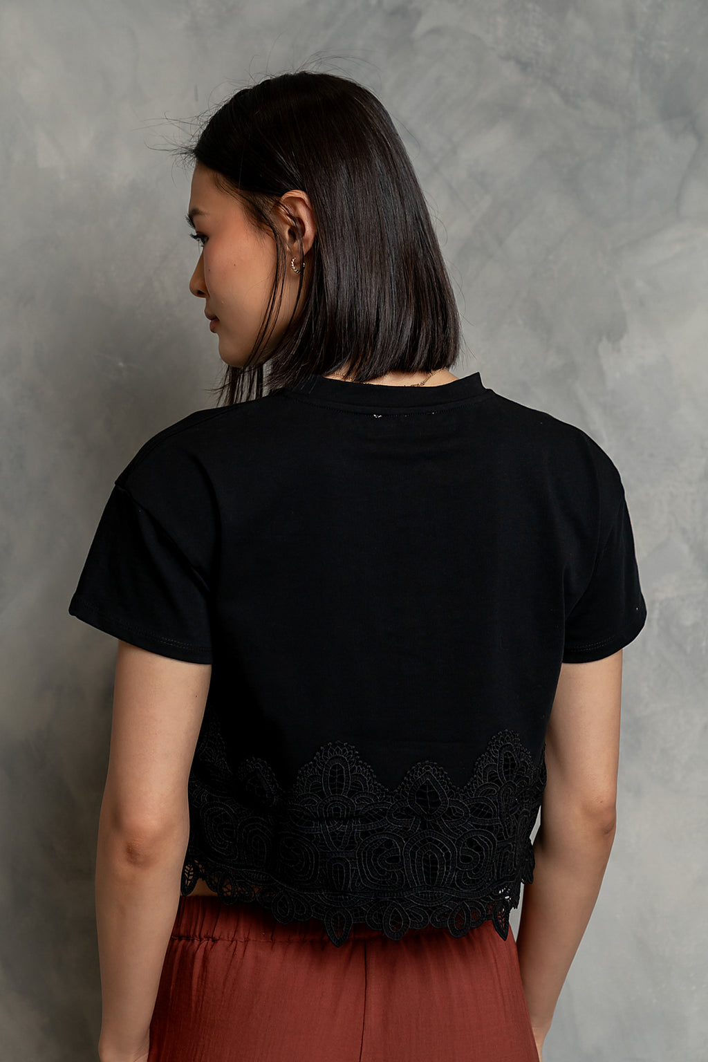 Karen Lace Trim Top in Black