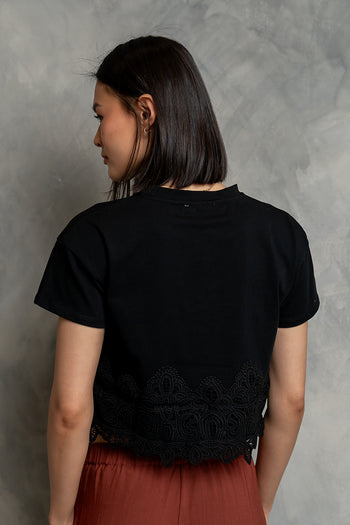 Karen Lace Trim Top in Black