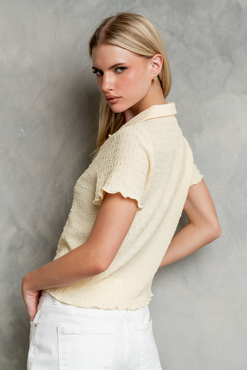 Velma Textured Button Up in Yellow