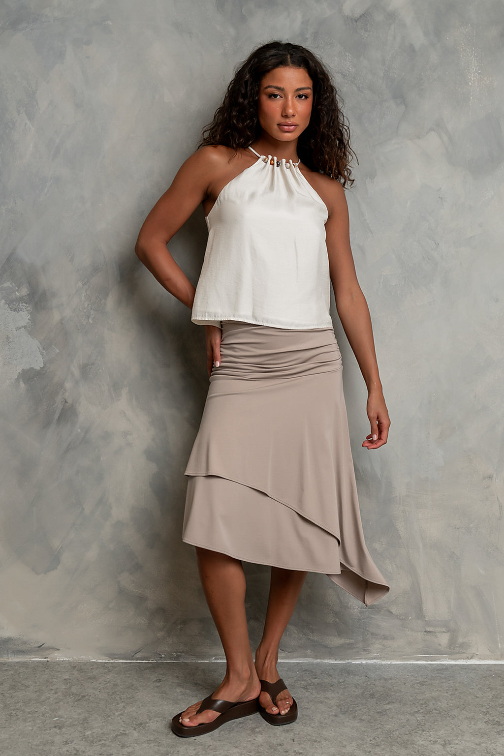 Kysa Asymmetrical Skirt in Taupe