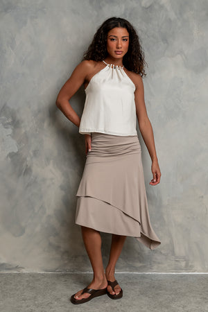 Kysa Asymmetrical Skirt in Taupe