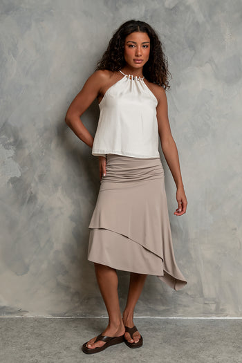 Kysa Asymmetrical Skirt in Taupe