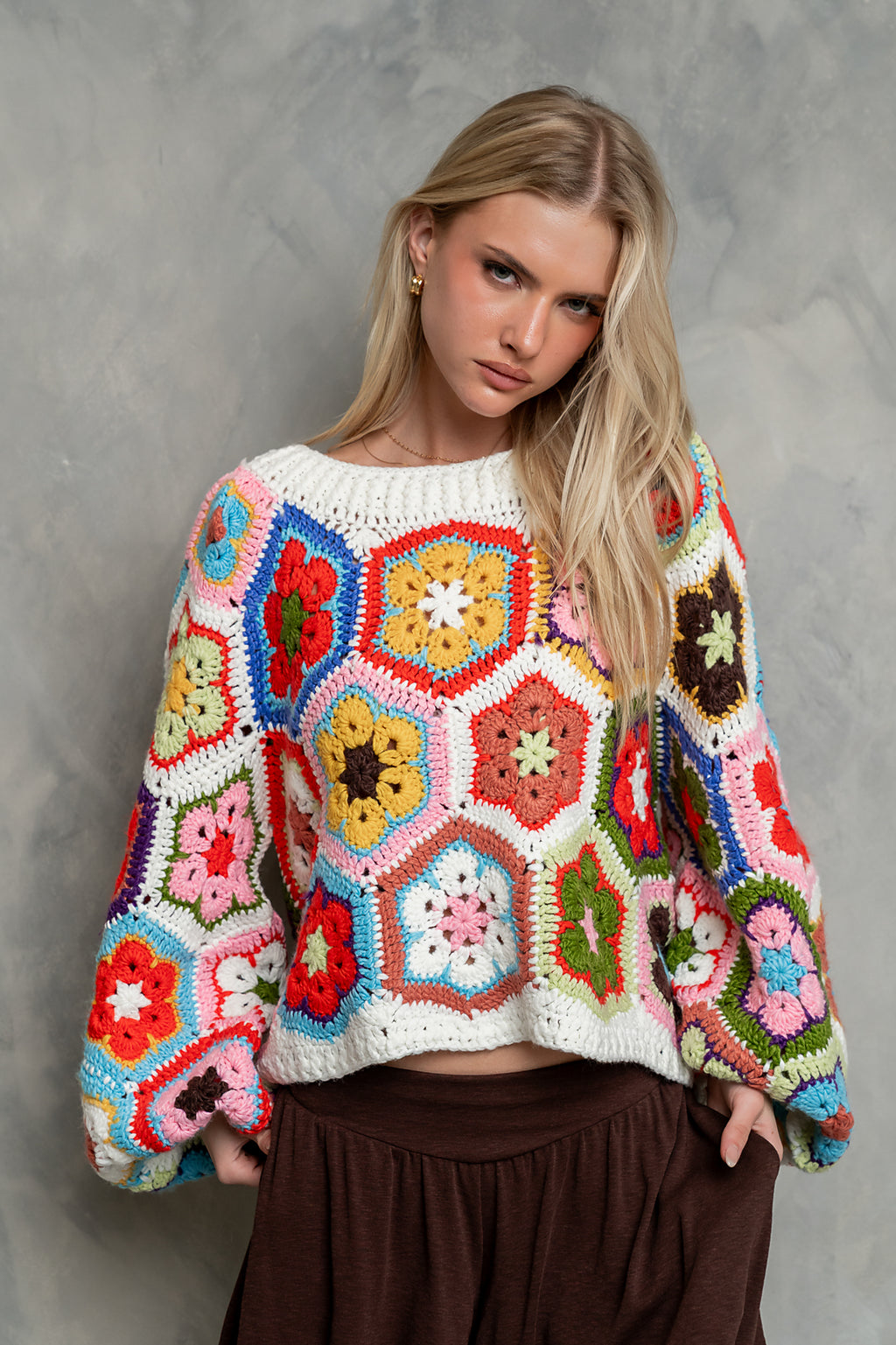 Anisa Crochet Sweater in Ivory