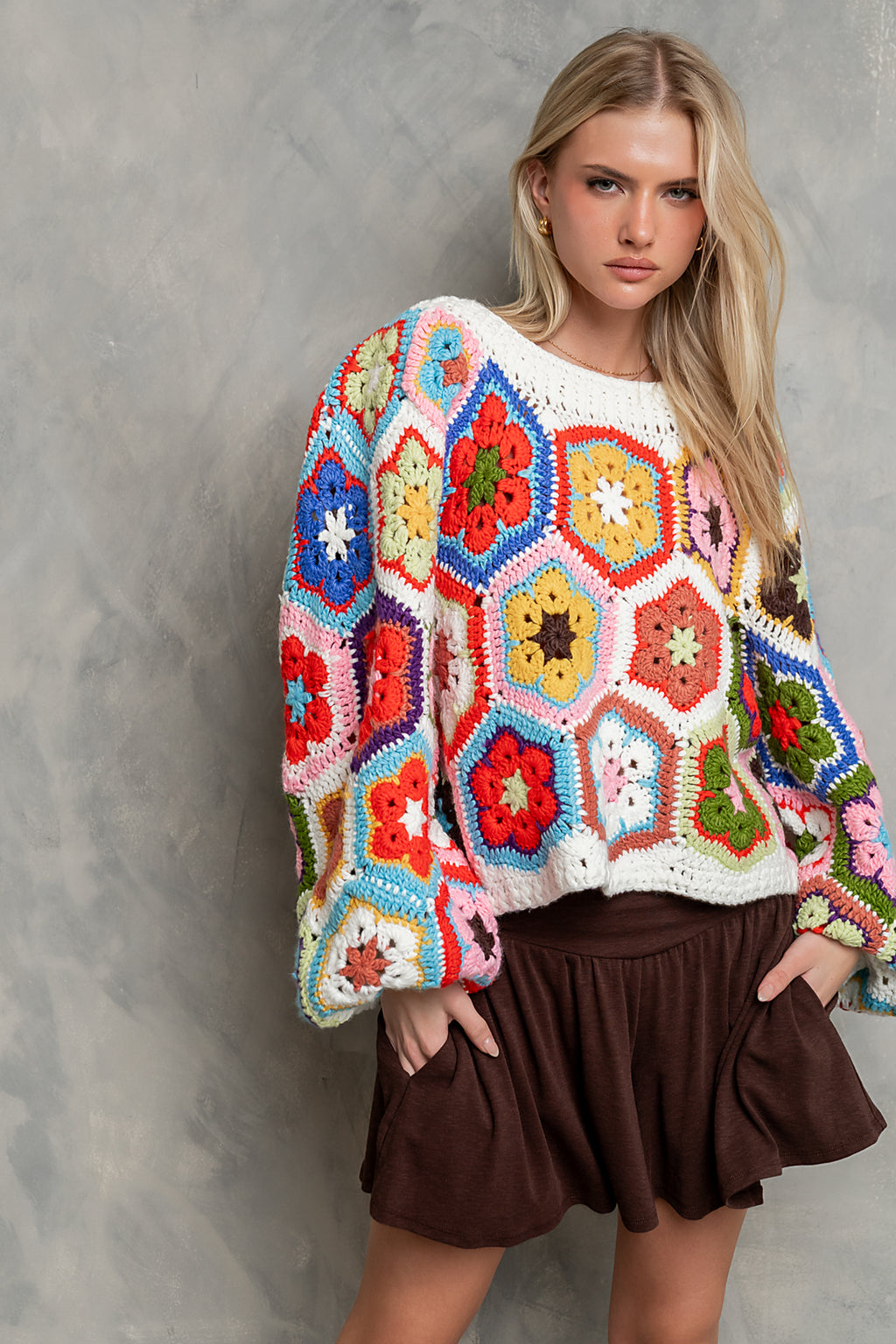 Anisa Crochet Sweater in Ivory