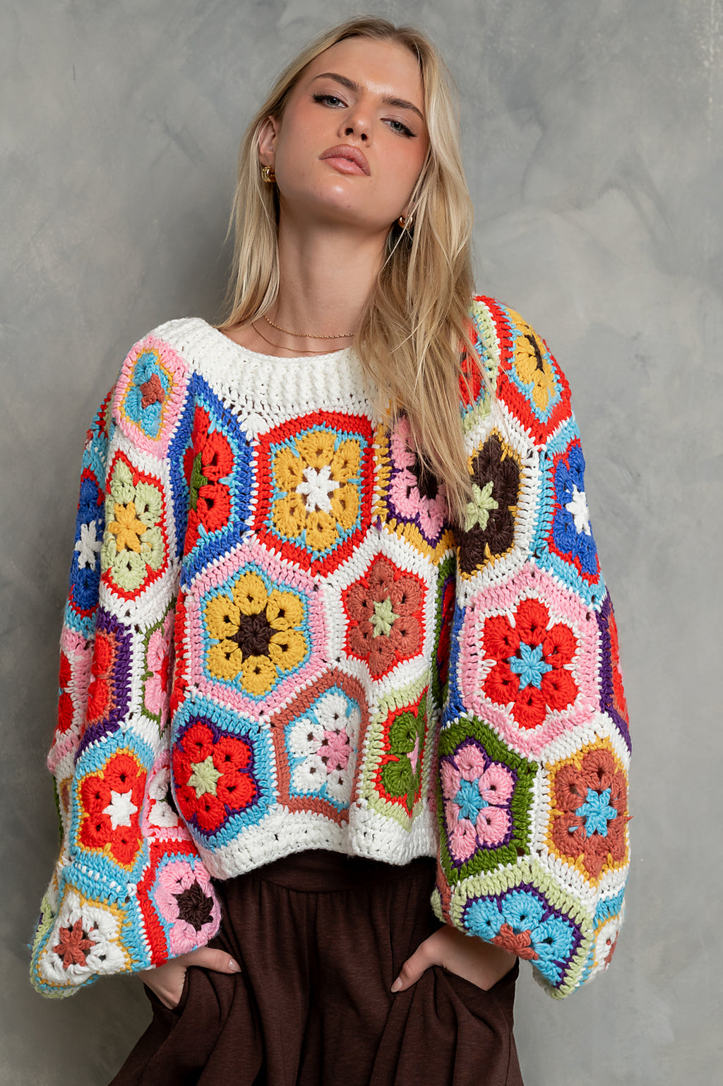 Anisa Crochet Sweater in Ivory
