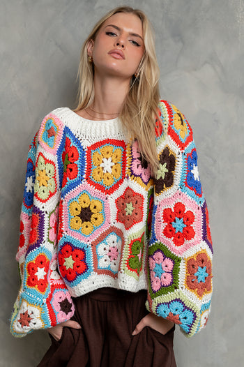 Anisa Crochet Sweater in Ivory