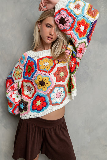 Anisa Crochet Sweater in Ivory