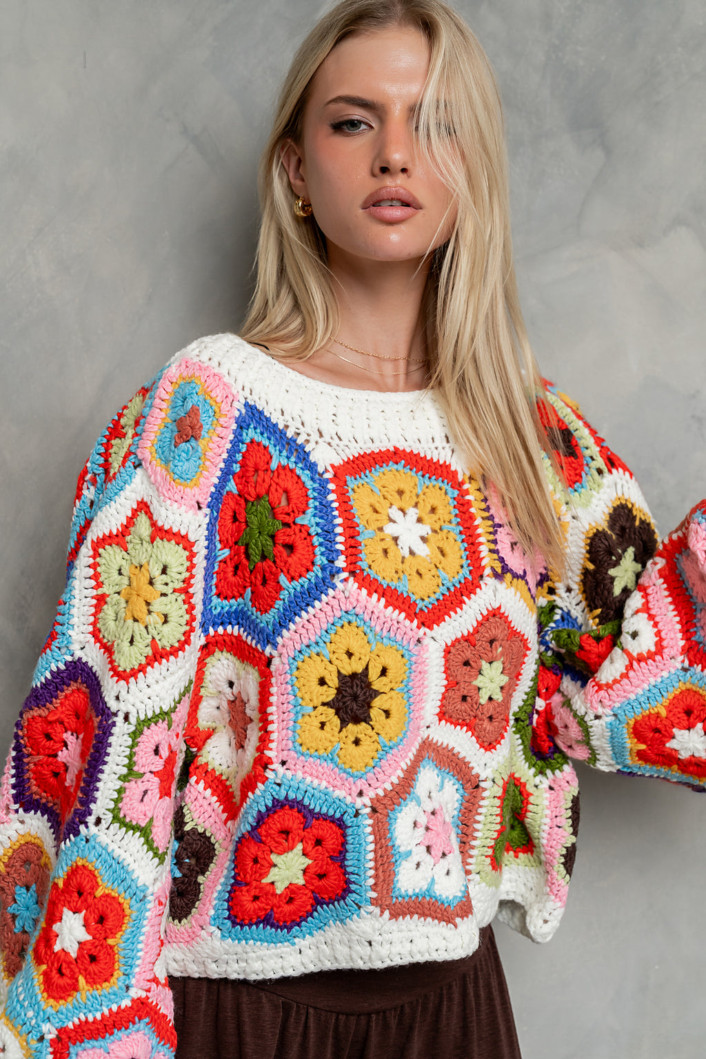 Anisa Crochet Sweater in Ivory