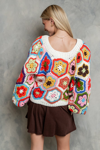 Anisa Crochet Sweater in Ivory