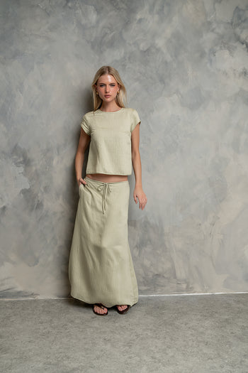 Polliana Textured Stripe Skirt in Green