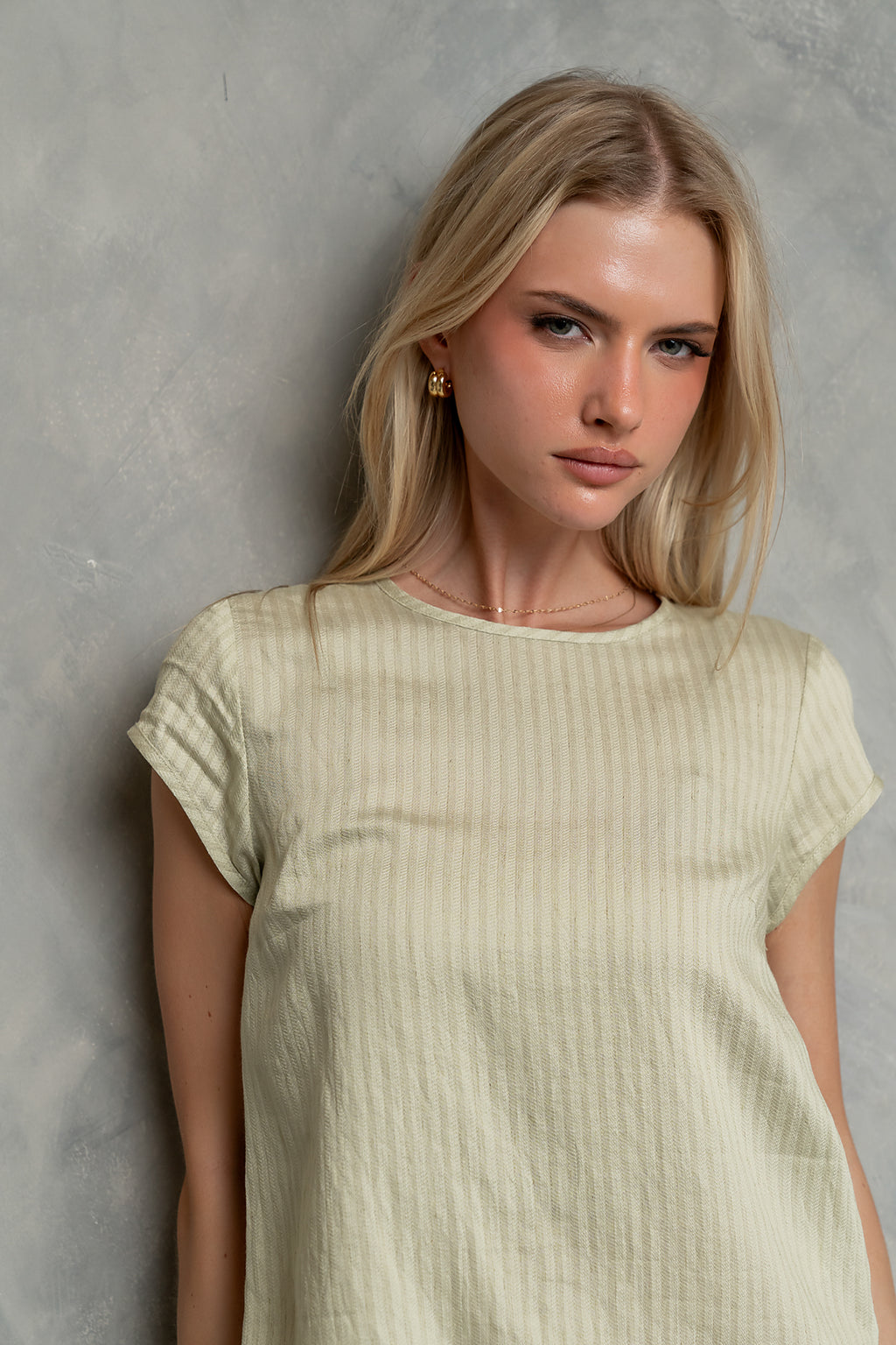 Polliana Textured Stripe Top in Green