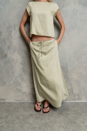 Polliana Textured Stripe Skirt in Green