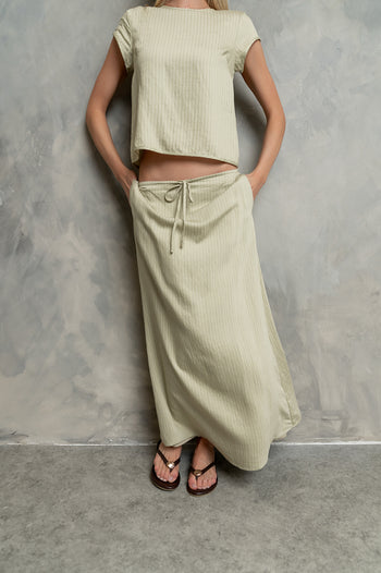 Polliana Textured Stripe Skirt in Green