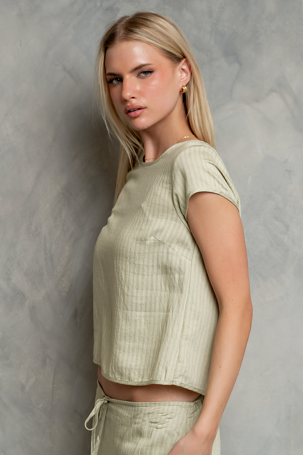 Polliana Textured Stripe Top in Green