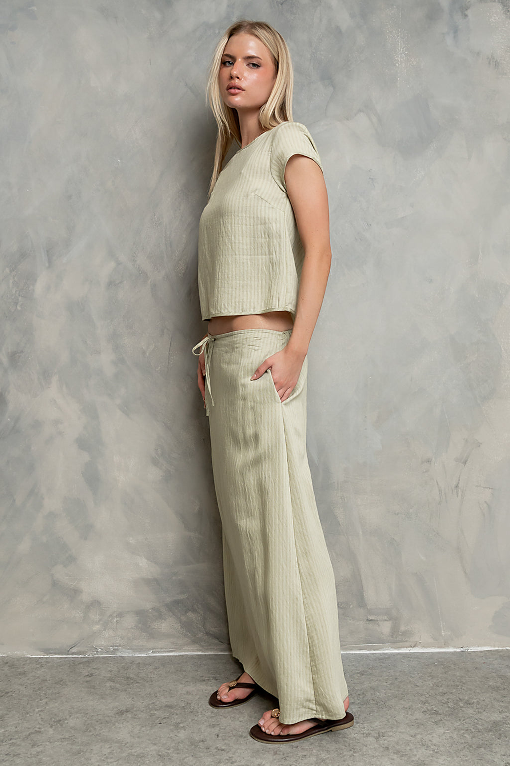 Polliana Textured Stripe Top in Green
