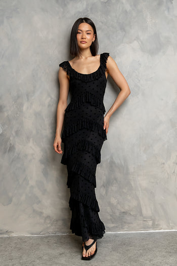 Katrina Tiered Maxi Dress in Black