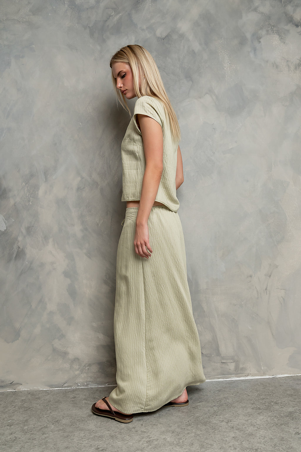 Polliana Textured Stripe Skirt in Green
