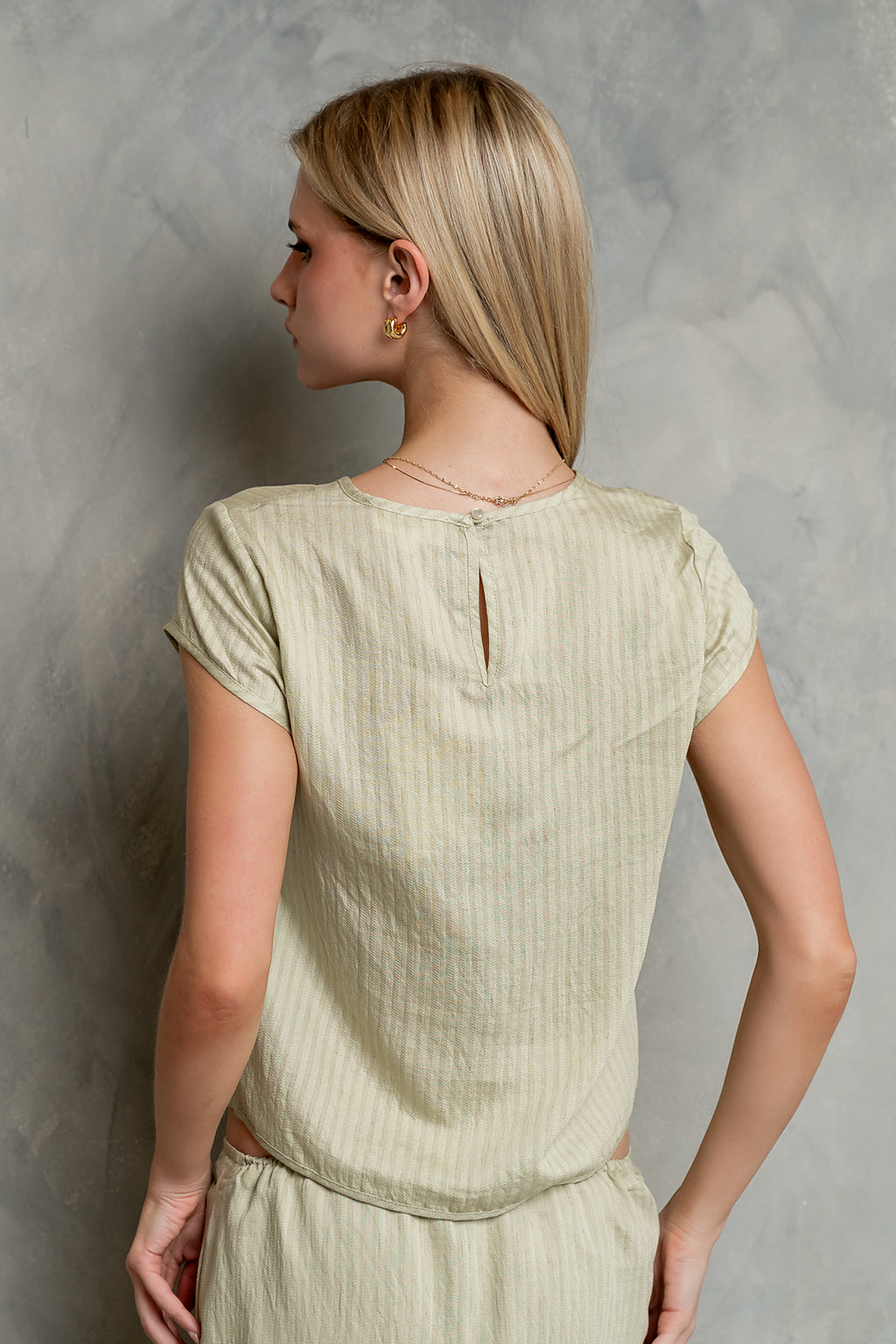 Polliana Textured Stripe Top in Green