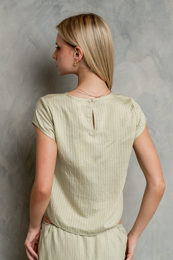 Polliana Textured Stripe Top in Green