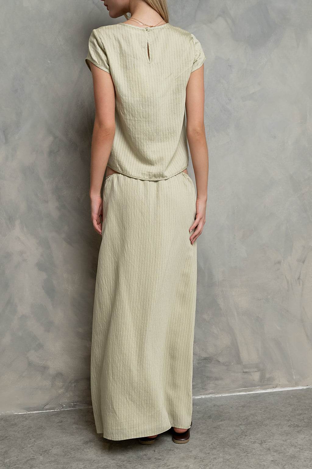 Polliana Textured Stripe Skirt in Green