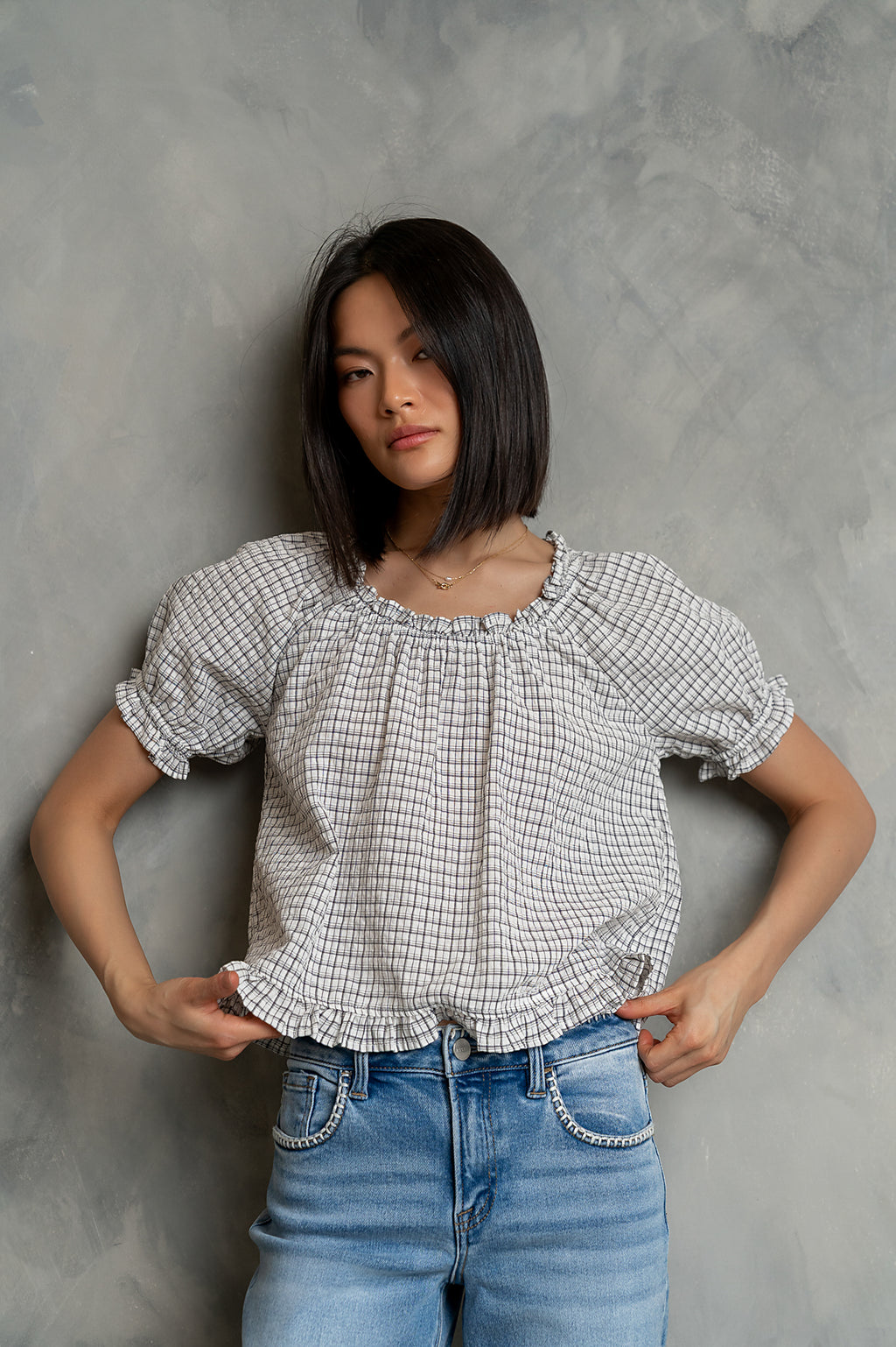 Gabi Plaid Blouse in Ivory