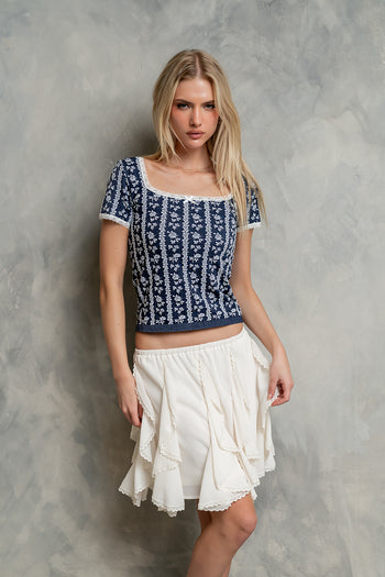 Cole Ruffle Mini Skirt in Cream