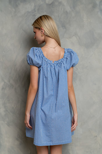 Evelyn Gingham Dress in Blue