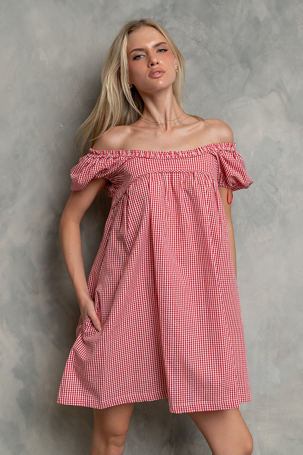 Evelyn Gingham Dress in Red