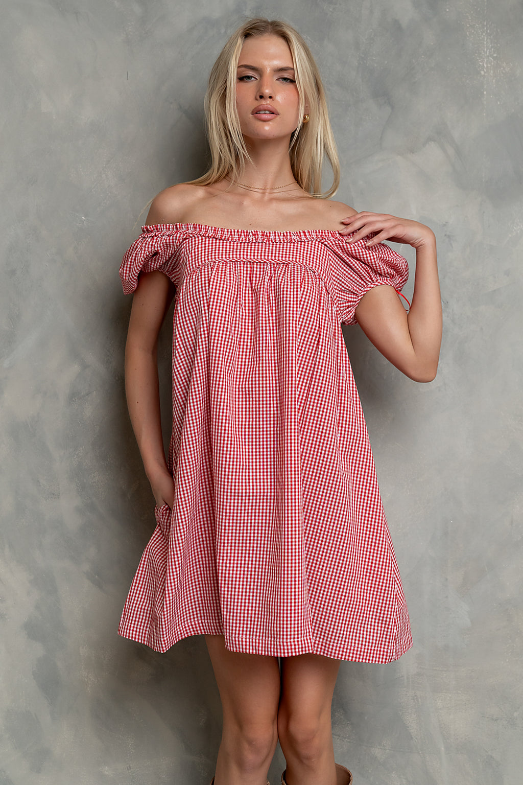 Evelyn Gingham Dress in Red