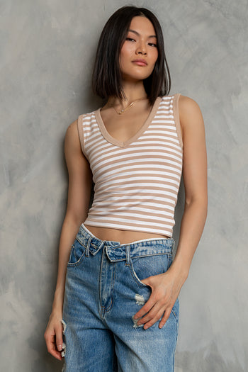 Kylen Striped Tank Top in Tan