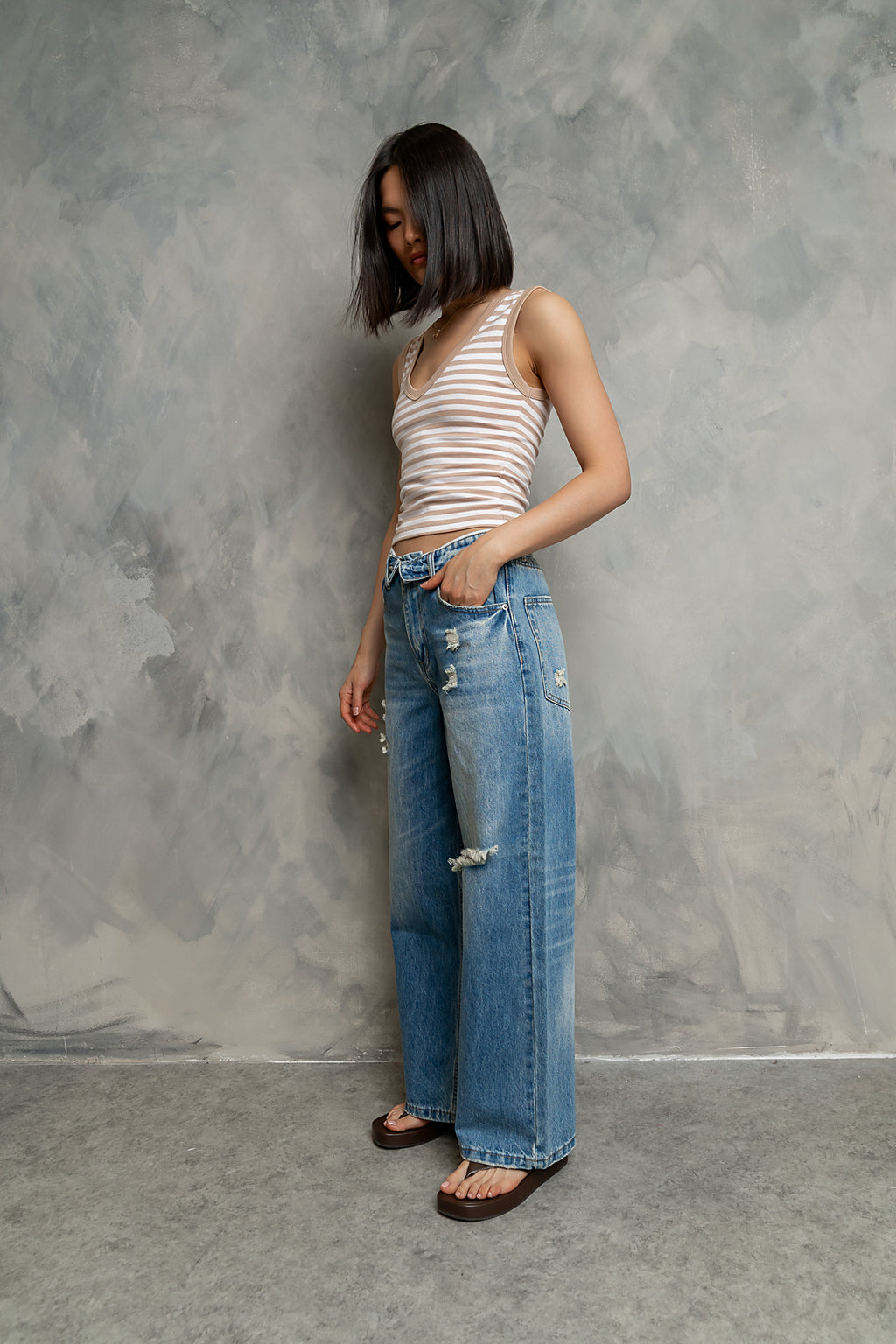 Mossie Distressed Wide Leg Jeans